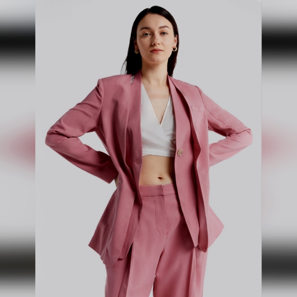 NWT Linen Blend Layered Blazer (Dusty Rose Pink) - Lattelier - Picture 2 of 13